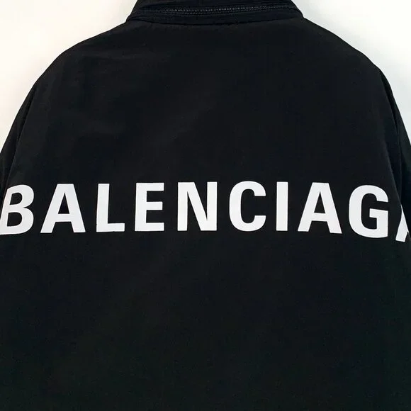 Balenciaga Black Logo Print Stand Collar Zip-Up Cotton Jacket